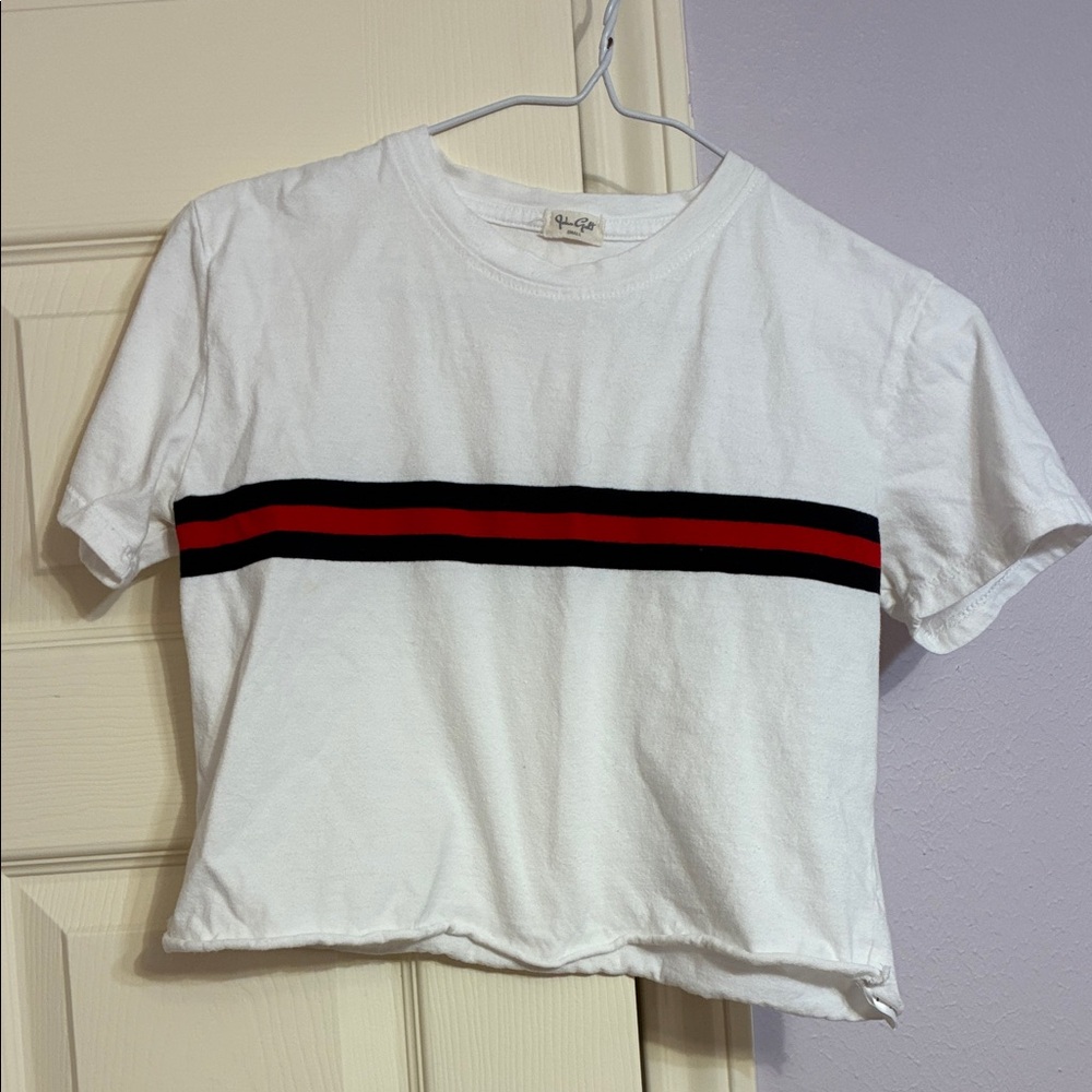 Striped Crop Top with Red and Black Band Detail